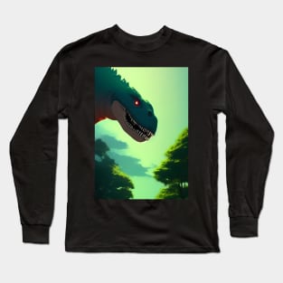 SCARY GREEN DINOSAUR IN THE TREES Long Sleeve T-Shirt